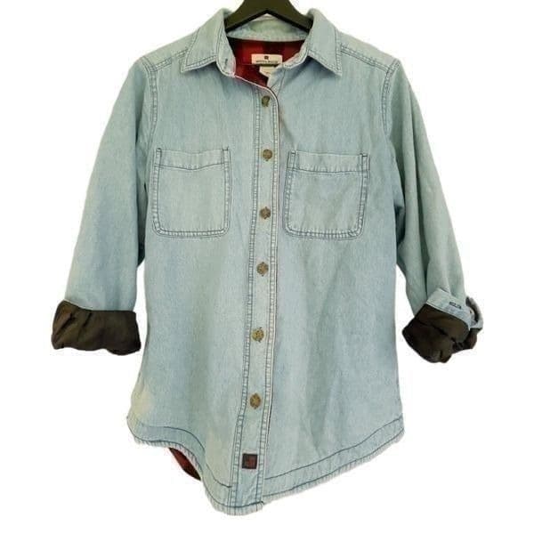 Vintage Woolrich Red Buffalo Check Checkered Fleece Lined Jean Jacket Coat Size - Image 1