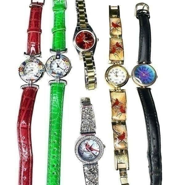 Lot Of 6 Watches 2 Murano Glass New Batteries Red Robin Titanium Colorful Bundle - Image 1