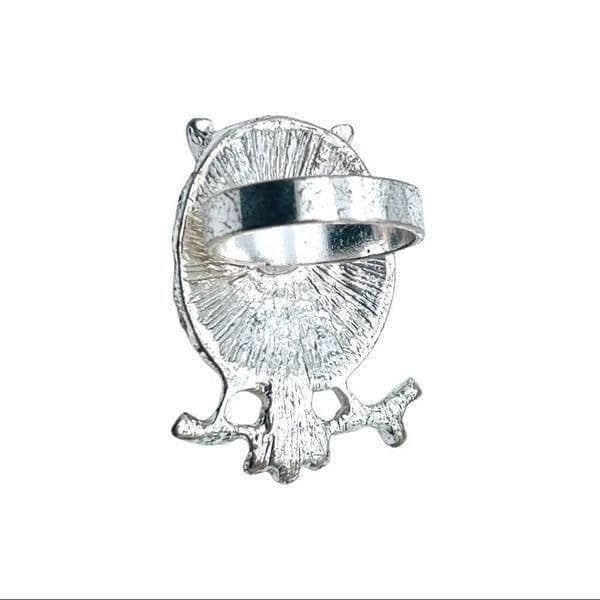 Owl Silvertone Rhinestone Ring Size 6 - Thumbnail 8