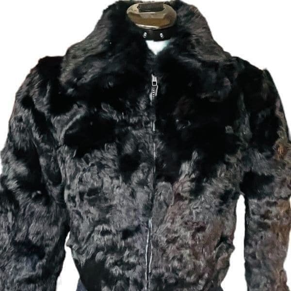 100% Rabbit Fur Coat Black Full Zip Size Small - Thumbnail 9