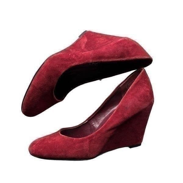 Via Neroli Mt Marlene Burgandy Suede Leather Wedge Heels Size 8 - Image 1
