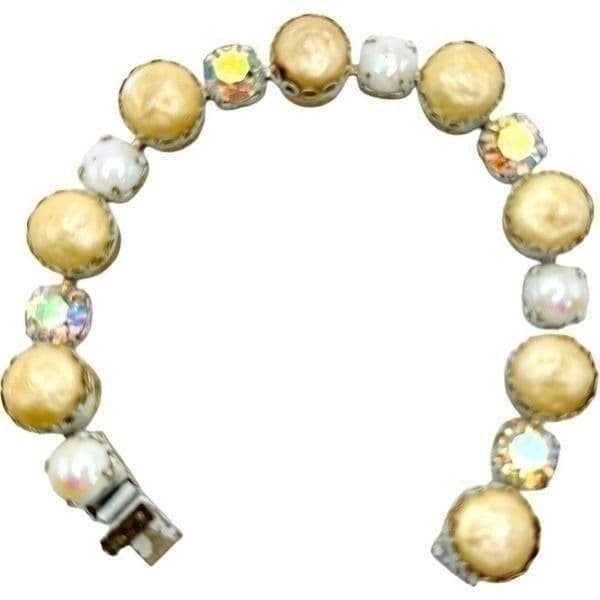 REGENCY Vintage Mid Century Aurora Borealis AB Faux Pearl Bracelet 7” - Thumbnail 3