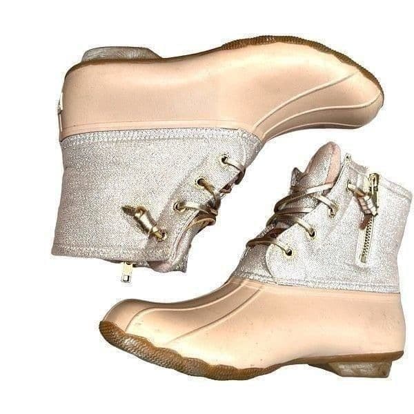 SPERRY Rose Gold Pink Silver Saltwater Duck Boots Shoes Waterproof Rubber Boots - Thumbnail 2