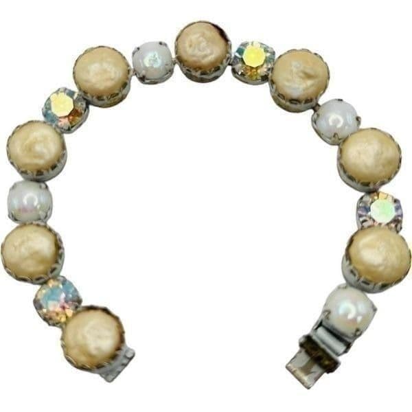 REGENCY Vintage Mid Century Aurora Borealis AB Faux Pearl Bracelet 7” - Image 1