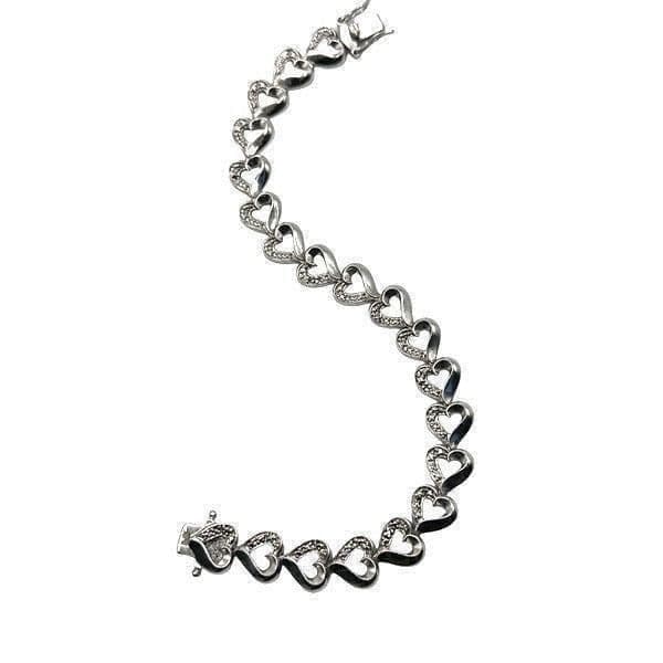 DIAMOND STERLING SILVER Heart Infinity Link Tennis Bracelet Double Safety Clasp - Thumbnail 2