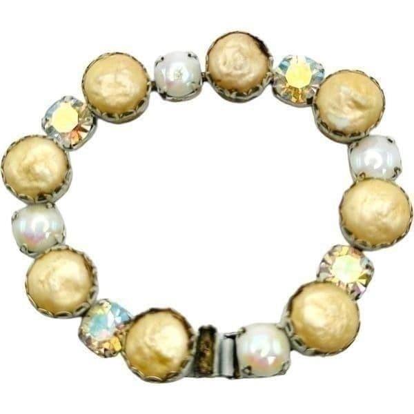 REGENCY Vintage Mid Century Aurora Borealis AB Faux Pearl Bracelet 7” - Thumbnail 4