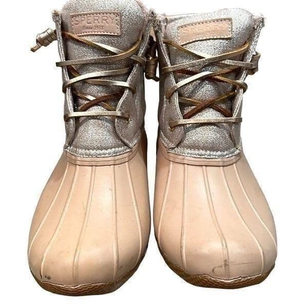 SPERRY Rose Gold Pink Silver Saltwater Duck Boots Shoes Waterproof Rubber Boots - Thumbnail 5