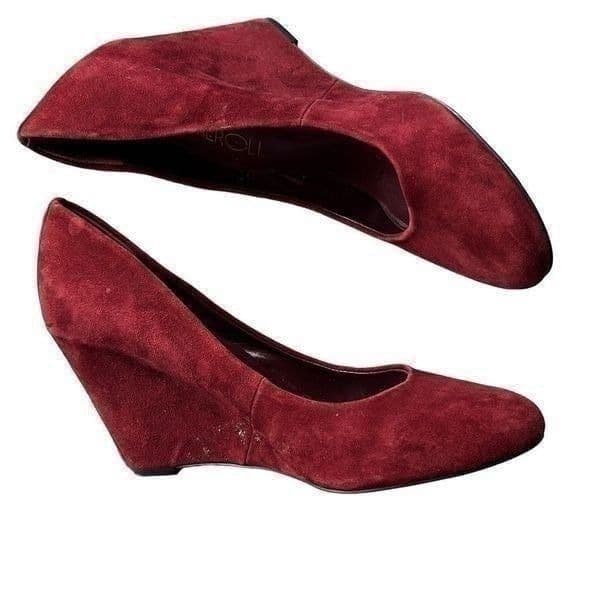 Via Neroli Mt Marlene Burgandy Suede Leather Wedge Heels Size 8 - Thumbnail 6