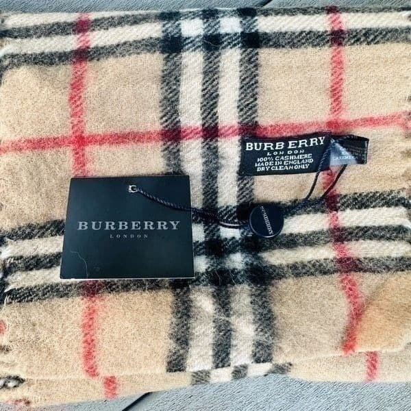 BURBERRY LONDON Nova Check 100% Cashmere Fringe Plaid 50” Scarf NEW WITH TAGS - Thumbnail 8