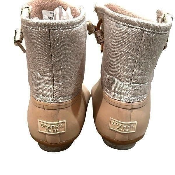 SPERRY Rose Gold Pink Silver Saltwater Duck Boots Shoes Waterproof Rubber Boots - Thumbnail 3
