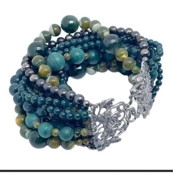 1990s Jade/Jadeite and Hematite Multi-Strand Bracelet Signed By Stephen Dweck - Thumbnail 10