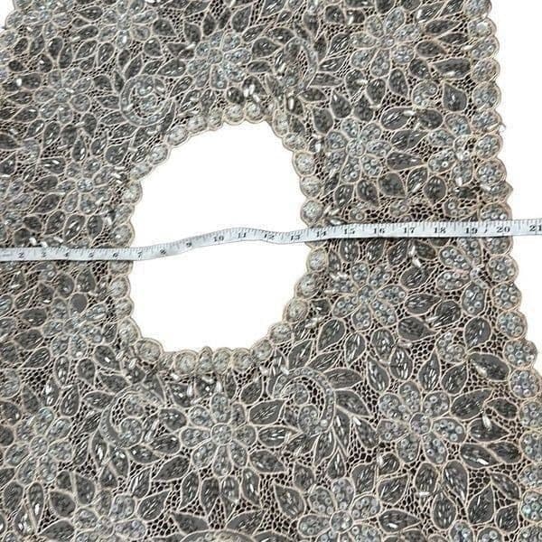 ANTIQUE VICTORIAN HANDMADE Lace Bertha Collar Faux Pearls Aurora Borealis AB Seq - Thumbnail 2