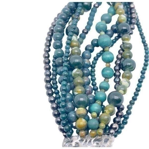 1990s Jade/Jadeite and Hematite Multi-Strand Bracelet Signed By Stephen Dweck - Thumbnail 4