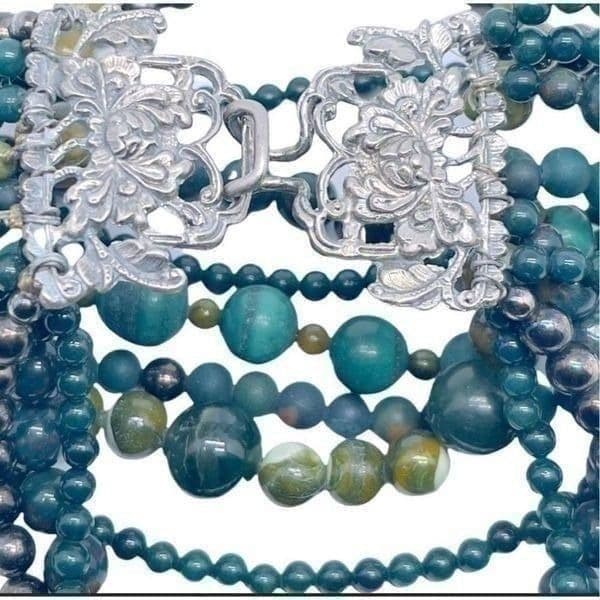 1990s Jade/Jadeite and Hematite Multi-Strand Bracelet Signed By Stephen Dweck - Thumbnail 2