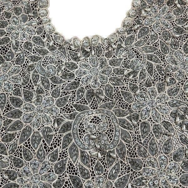 ANTIQUE VICTORIAN HANDMADE Lace Bertha Collar Faux Pearls Aurora Borealis AB Seq - Thumbnail 5