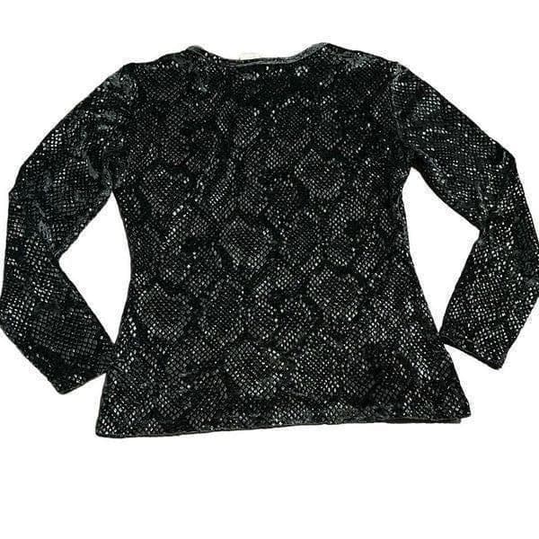 VOTRE NOM Vintage Snakeskin Black Metallic Stretch Long Sleeve Blouse Top Size S - Image 1