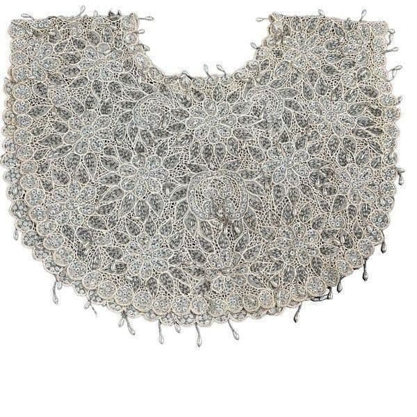 ANTIQUE VICTORIAN HANDMADE Lace Bertha Collar Faux Pearls Aurora Borealis AB Seq - Image 1