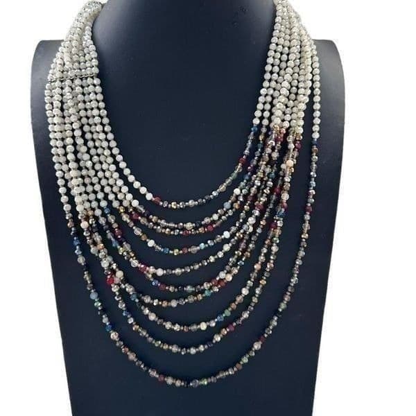 NAKAMOL Signed Multi-strand Faceted Glass Bead Colorful Pearlescent Aurora Borea - Image 1