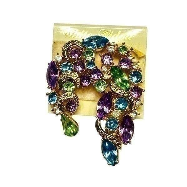 WHITE WIDOW VINTAGE NWT Crystal Rhinestone Brooch Pin With No Missing Stones - Thumbnail 2