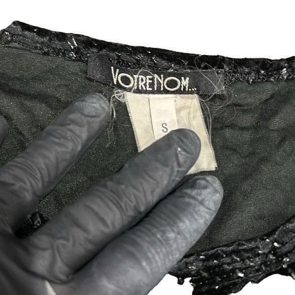 VOTRE NOM Vintage Snakeskin Black Metallic Stretch Long Sleeve Blouse Top Size S - Thumbnail 6