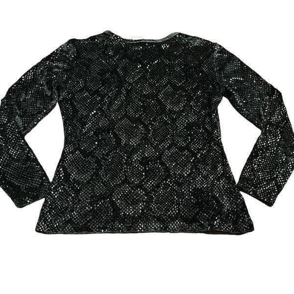 VOTRE NOM Vintage Snakeskin Black Metallic Stretch Long Sleeve Blouse Top Size S - Thumbnail 4