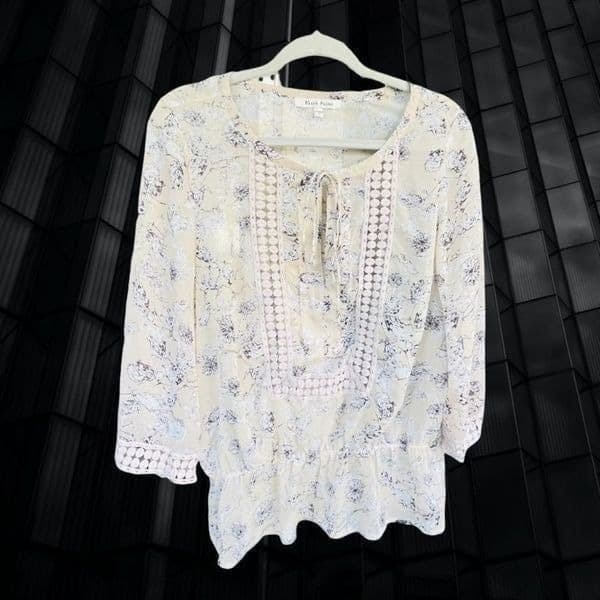 BLACK RAINN Sheer Lightweight Blouse Embroidery Floral Lace Top Size Large - Image 1