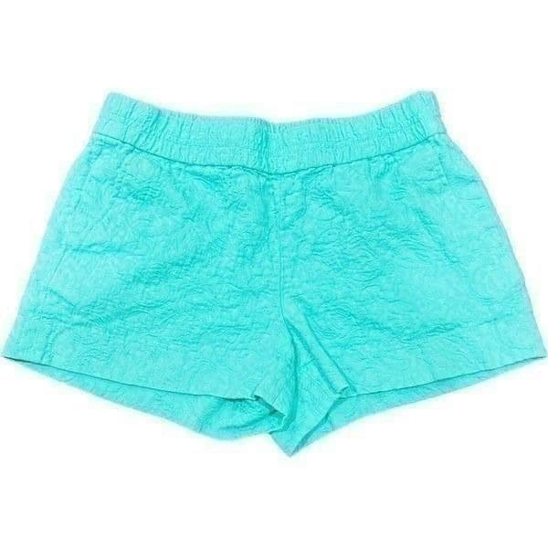 J. CREW Turquoise Green Blue Elastic Waist Band Jacquard Cotton Shorts w/Pockets - Image 1