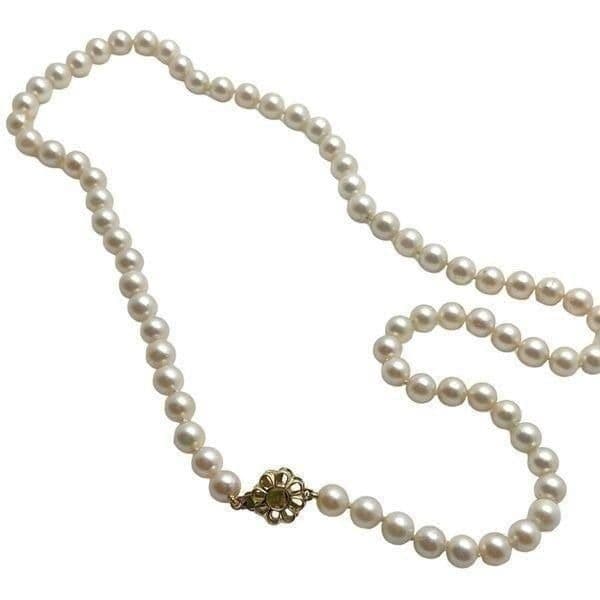 14K PEARL NECKLACE Genuine Vintage Pearls Double Hand Knotted on a Silk Cord Wit - Thumbnail 6