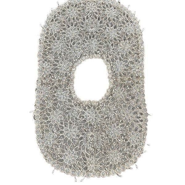 ANTIQUE VICTORIAN HANDMADE Lace Bertha Collar Faux Pearls Aurora Borealis AB Seq - Thumbnail 4