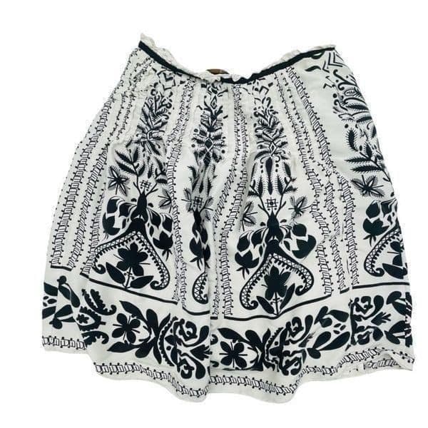 GRACE ELEMENTS Skirt Black & White 100% Silk Pleated A Line Flirty Abstract Flor - Thumbnail 2