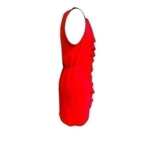NWT FRANCESCA’S Full Zip Up V Neck Sleeveless Ruffle Red Dress Cocktail Flirty P - Thumbnail 2