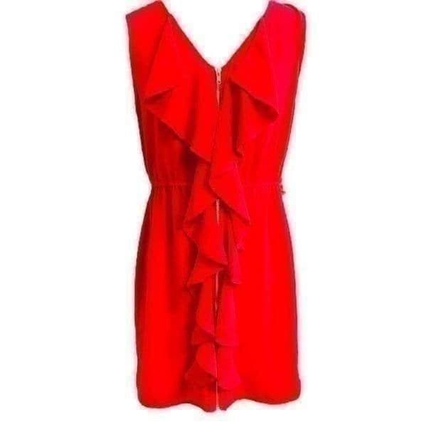 NWT FRANCESCA’S Full Zip Up V Neck Sleeveless Ruffle Red Dress Cocktail Flirty P - Thumbnail 6