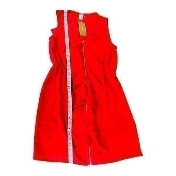NWT FRANCESCA’S Full Zip Up V Neck Sleeveless Ruffle Red Dress Cocktail Flirty P - Thumbnail 8