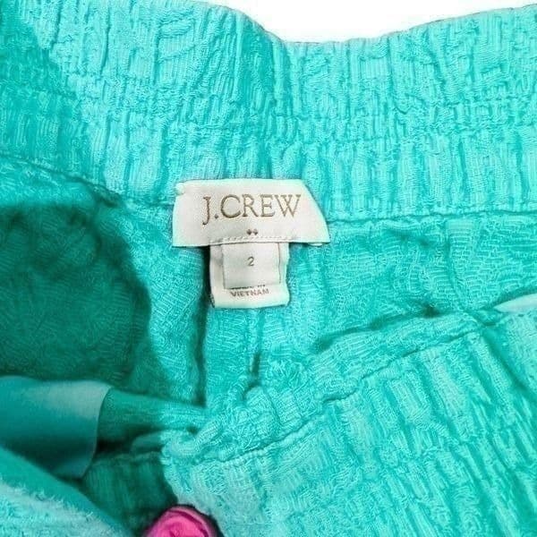 J. CREW Turquoise Green Blue Elastic Waist Band Jacquard Cotton Shorts w/Pockets - Thumbnail 4