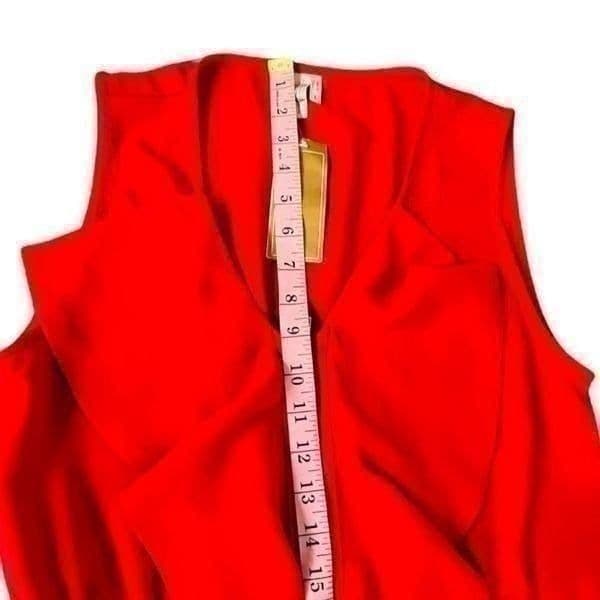 NWT FRANCESCA’S Full Zip Up V Neck Sleeveless Ruffle Red Dress Cocktail Flirty P - Thumbnail 4