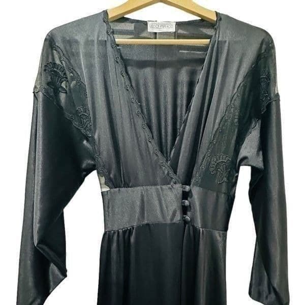 LILY OF FRANCE Rosa Puleo-Szule Vintage Black Lace Wrap Nightgown Chemise Slip D - Thumbnail 3