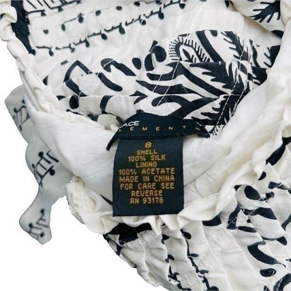 GRACE ELEMENTS Skirt Black & White 100% Silk Pleated A Line Flirty Abstract Flor - Thumbnail 3