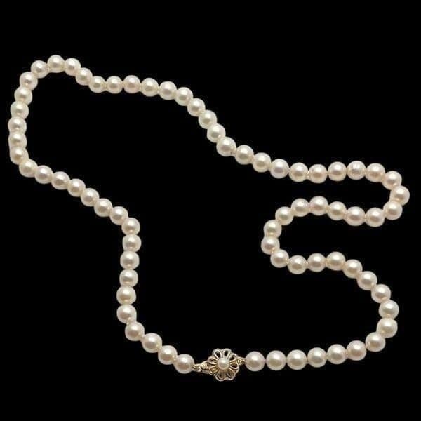 14K PEARL NECKLACE Genuine Vintage Pearls Double Hand Knotted on a Silk Cord Wit - Thumbnail 3