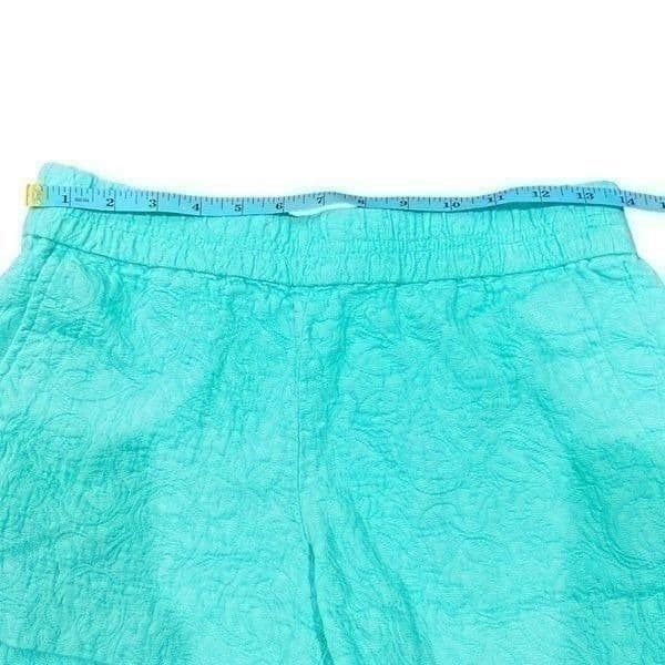 J. CREW Turquoise Green Blue Elastic Waist Band Jacquard Cotton Shorts w/Pockets - Thumbnail 3