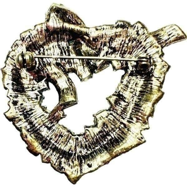 VINTAGE Crystal Rhinestone Blue Aurora Borealis Heart Shaped Ribbon Brooch Pin M - Thumbnail 3