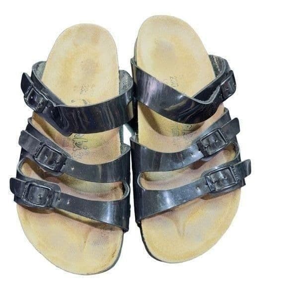 BIRKENSTOCK Florida Shoes Leather Birko-Flor Suede Black Patent Leather Sandals