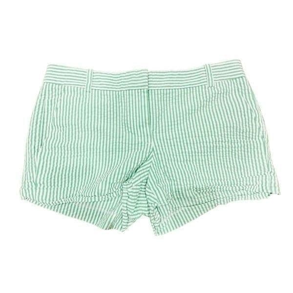 J. CREW City Fit Green White Striped 100 Cotton Shorts w/Pockets Size 6 - Image 1