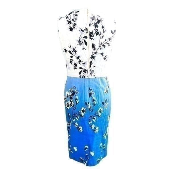 NWT Ivanka Trump Floral Blue & White Sheath Dress Size 12 - Image 1