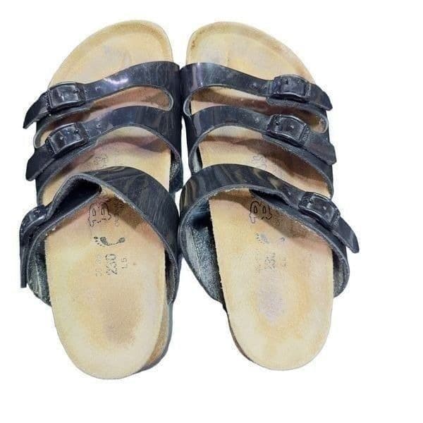 BIRKENSTOCK Florida Shoes Leather Birko-Flor Suede Black Patent Leather Sandals - Thumbnail 2