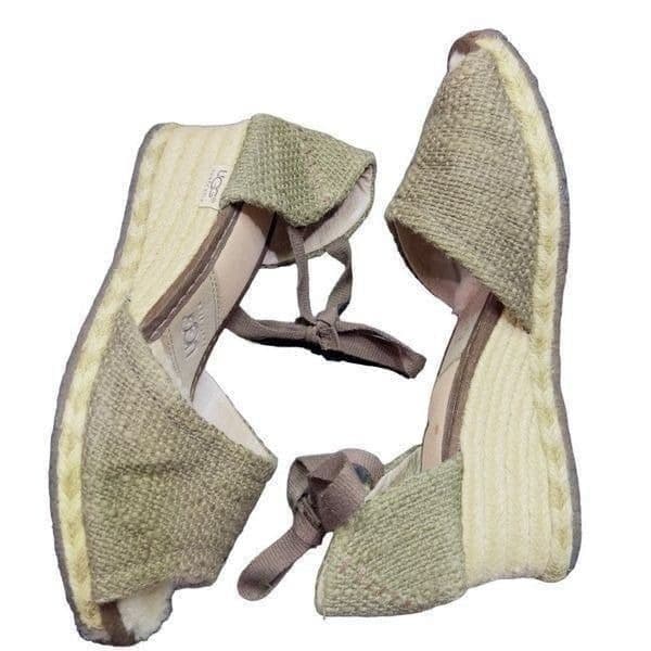 UGG Brianda Military Green Espadrille Cotton Sheepskin Wedge Sandals UGG Shoes T - Image 1