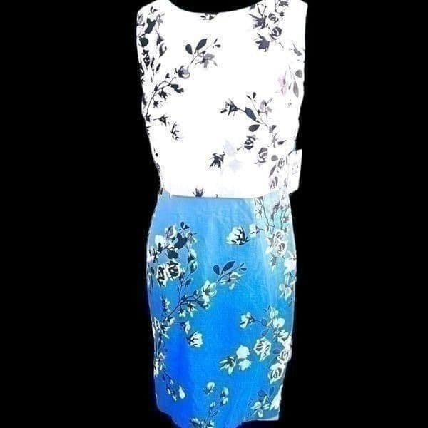 NWT Ivanka Trump Floral Blue & White Sheath Dress Size 12 - Thumbnail 6