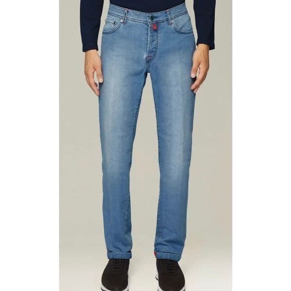 KITON Blue Lyocell Cotton Elastane Pants 5 Five Pocket Jeans Denim Button Fly Sl - Image 1