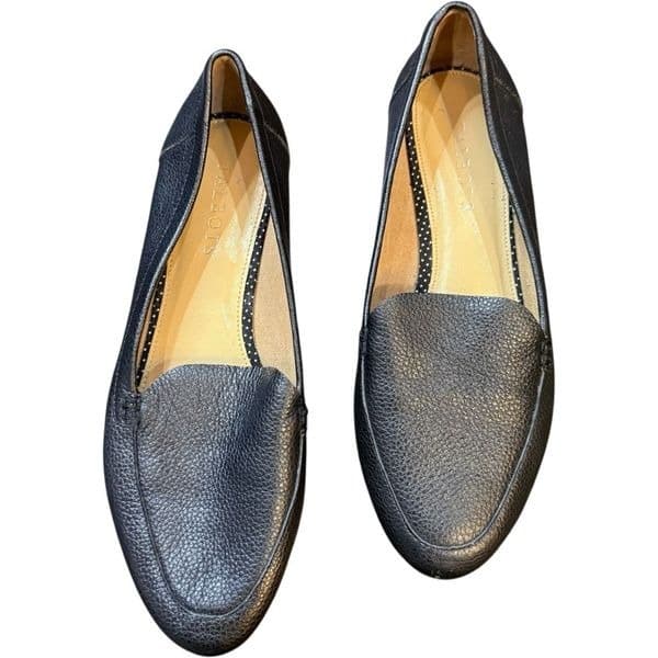 TALBOTS Black Pebbled Leather Shoes Flats Slip Ons Loafers Versatile Work Everyd - Image 1