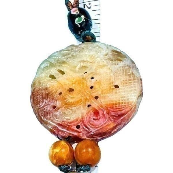 JADE Jadeite Long Yin Yang Oriental Antique Vintage Circle Carved Pendant Neckla - Thumbnail 7