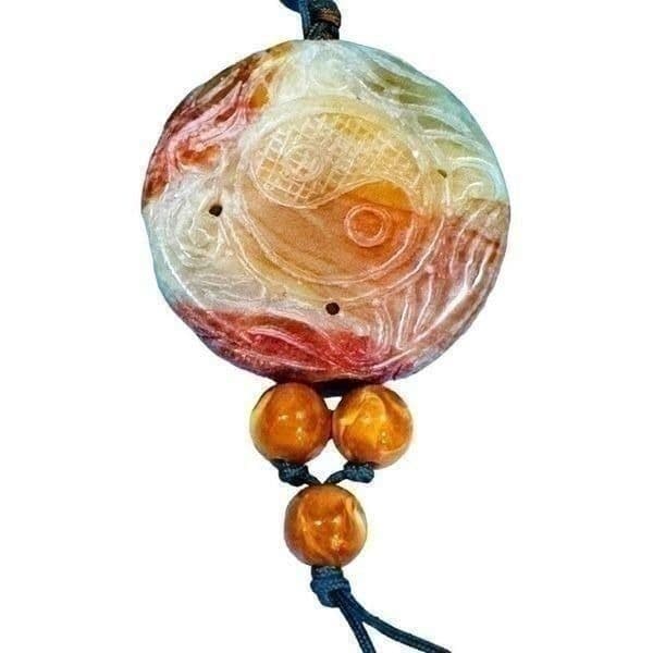 JADE Jadeite Long Yin Yang Oriental Antique Vintage Circle Carved Pendant Neckla - Image 1